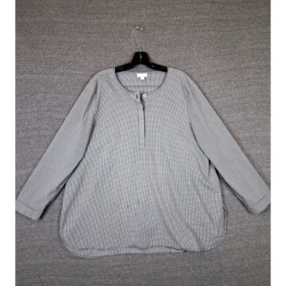J Jill Womens Shirt XL Gray Gingham Check Plaid Popver Lightweight Boxy Summer